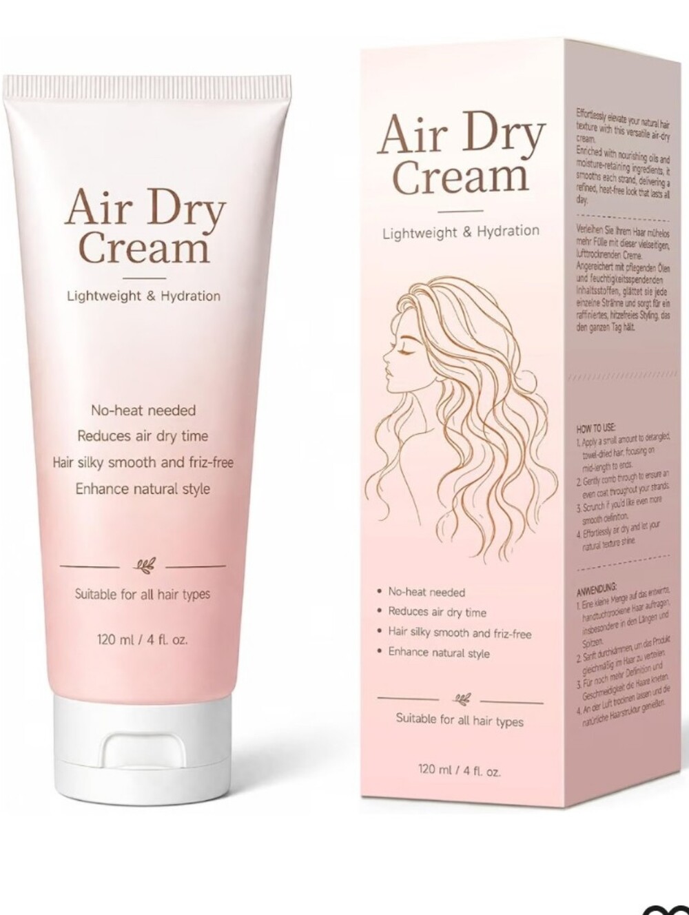 Air Dry Cream for Straight & Fine Hair, Leave In Styling Cream